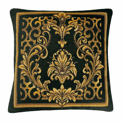 Black Tapestry Pillowcase With Gold Baroque Scroll Work Pattern | Luxury Home Decor, Kitchen, Living Room Textile, Gift Idea