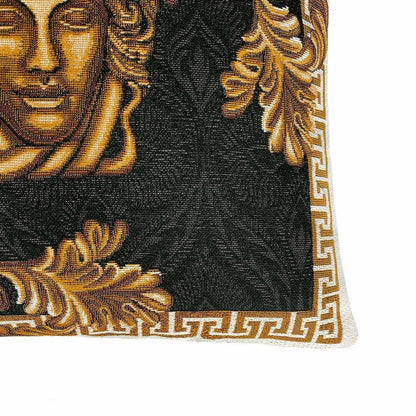 Baroque Style Tapestry Pillowcase With The Head Pattern | Black Cotton Pillow Cover With Gold Baroque Scroll Work Pattern, Luxury Home Decor