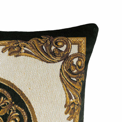 White, Gold And Black Tapestry Pillowcase With A Medallion Of Baroque Style | Luxury Home Decor, Kitchen, Living Room Textile, Present Idea.