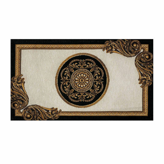 Baroque Style Tapestry Placemat With Medallion Pattern | White Cotton Golden Circle Napkin, Luxury Kitchen, Living Room Home Decor