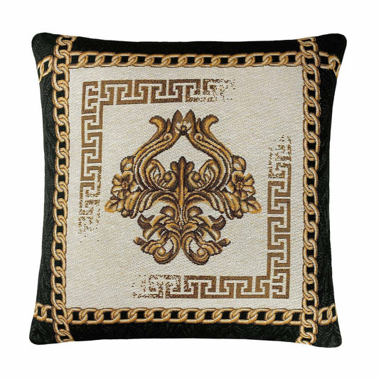 Baroque Style Tapestry Pillowcase With Golden Chains Pattern | White, Gold And Black Cotton Pillow Cover, Luxury Textile, Home Decor.