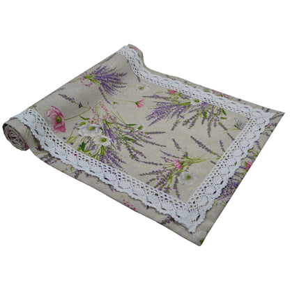 Round Cotton Tablecloth With Lavender Pattern And Lace Edging | Floral, Festive Kitchen Textile Set, Home Decor, Housewarming Present Idea