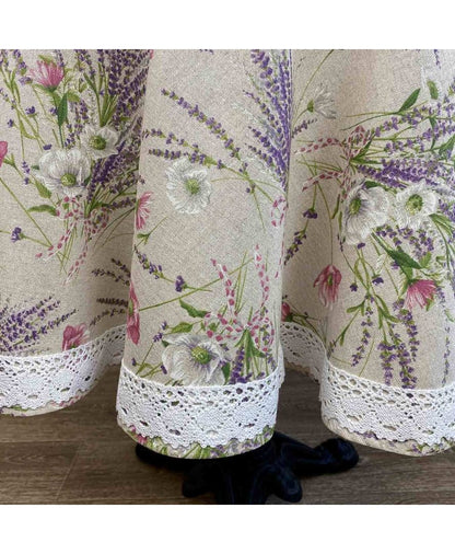 Round Cotton Tablecloth With Lavender Pattern And Lace Edging | Floral, Festive Kitchen Textile Set, Home Decor, Housewarming Present Idea