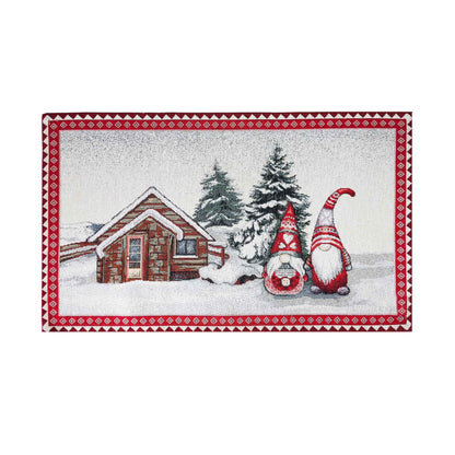 Silver Tapestry Placemat With Gnomes And Ukrainian pattern | Housewarming Gift Idea, Festive Kitchen Table Linens, X-mas Textile Set.