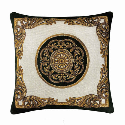 4 Baroque Style Tapestry Placemats With Medallion Pattern | White Cotton Golden Circle Napkin, Luxury Kitchen, Living Room Home Decor