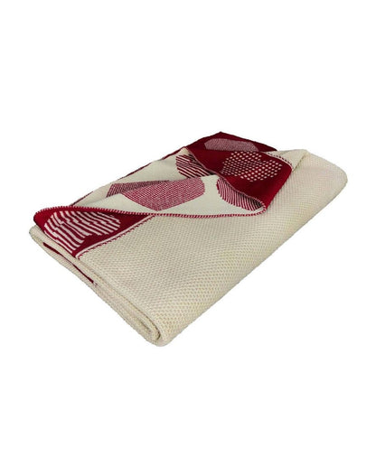 Two-Sided Beige And Red Knitted Blanket With Hearts Pattern | Present Idea, Festive Home Textile, Living Room Decor