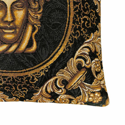 Baroque Style Tapestry Pillowcase With The Head Pattern | Black Cotton Pillow Cover With Gold Baroque Scroll Work Pattern, Luxury Home Decor