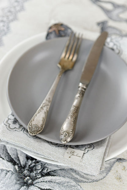 Silver Tapestry Table Runner With Reindeers And Poinsettia Flower Pattern | Christmas Festive Home Decor, Housewarming Gift Idea