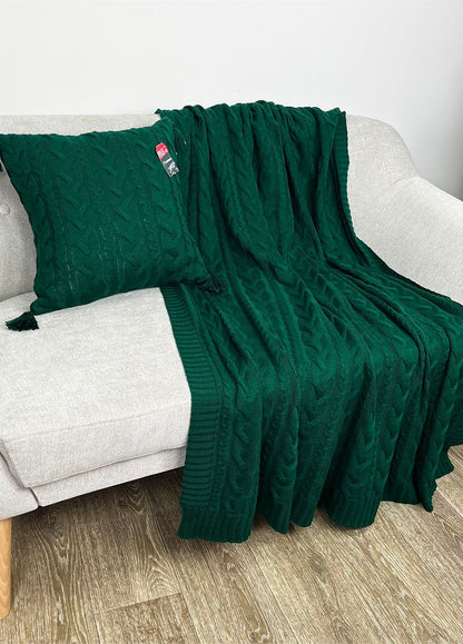 Green Cable Knitted Blanket  | Warm Throw, Home Decor, Housewarming Gift