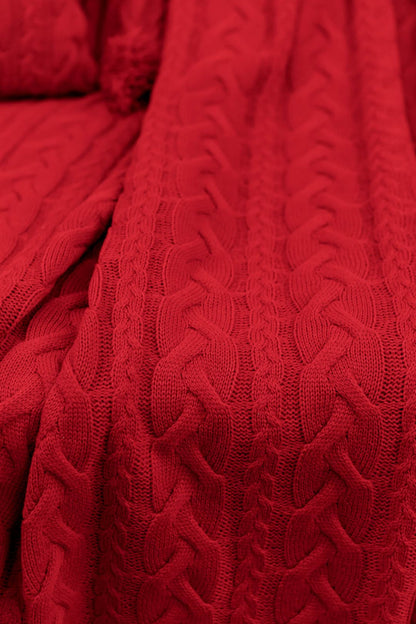 Red Cable Knitted Blanket  | Warm Throw, Winter Holidays Home Decor, Housewarming Gift