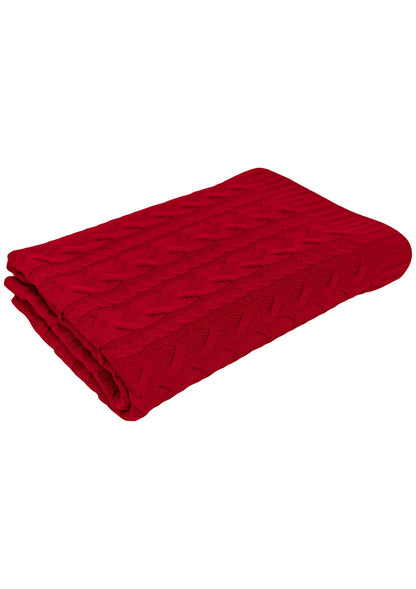 Red Cable Knitted Blanket  | Warm Throw, Winter Holidays Home Decor, Housewarming Gift