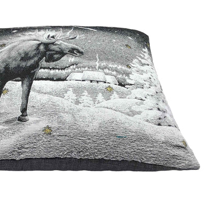 Black Tapestry Pillowcase With Moose, Reindeer And Stars Print | Festive Living Room, Home decor, Housewarming Gift Idea.