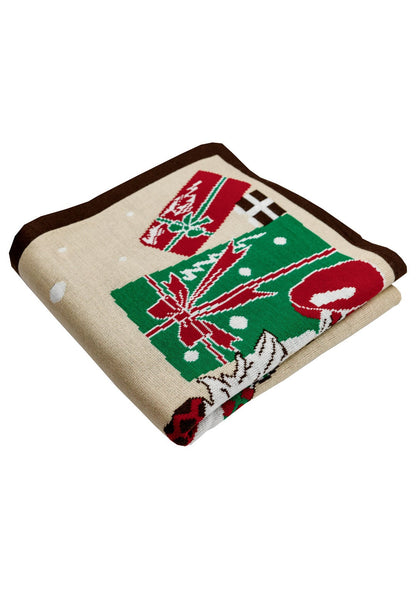 Christmas Blanket With Holiday Gnome And Presents Pattern | Merry Christmas Words Print Blanket, Housewarming Present