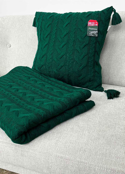 Green Cable Knitted Blanket  | Warm Throw, Home Decor, Housewarming Gift