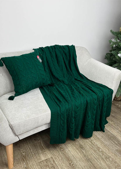 Green Cable Knitted Blanket  | Warm Throw, Home Decor, Housewarming Gift