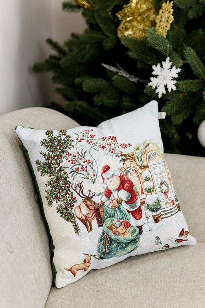 White Christmas Tapestry Pillowcase With Family Pattern | New Year, Winter Holidays Pillow Covers Set, Housewarming Gift