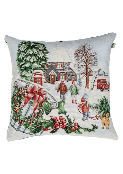 White Christmas Tapestry Pillowcase With Family Pattern | New Year, Winter Holidays Pillow Covers Set, Housewarming Gift