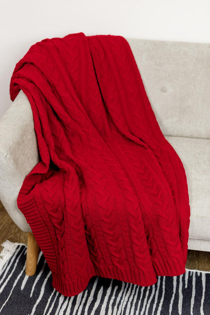Red Cable Knitted Blanket  | Warm Throw, Winter Holidays Home Decor, Housewarming Gift