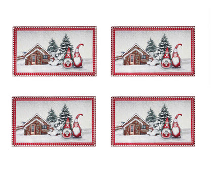 Silver Tapestry Placemat With Gnomes And Ukrainian pattern | Housewarming Gift Idea, Festive Kitchen Table Linens, X-mas Textile Set.