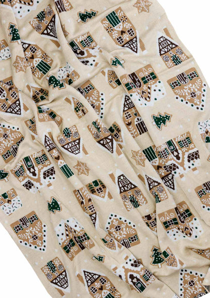 Beige Christmas Knitted Blanket With Gingerbread Pattern | New Year Home Decor, Throw And Pillow Set