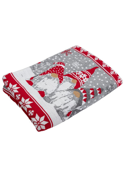 Grey And Red Knitted Pillowcase With Tassels, Christmas Gnomes Pattern | New Year Home Decor, Throw And Pillow Cover Set