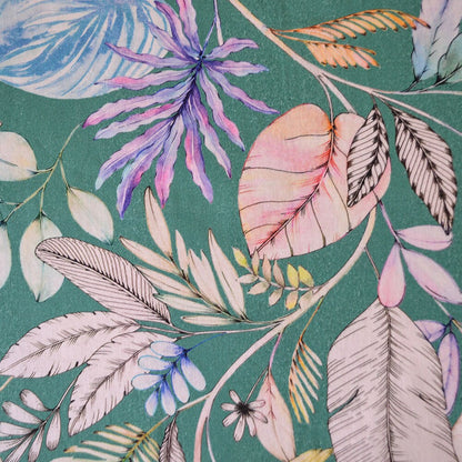 Green Water-Repellent Tablecloth With Exotic Flowers And Leaves Print | Festive Waterproof Kitchen And Living Room Textile, Summer Print