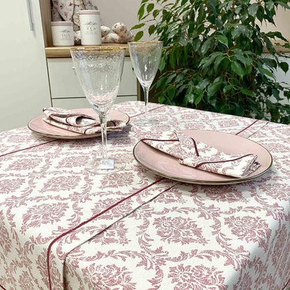 Red French Monogram Tablecloth | Chic Kitchen, Living Room Luxury Textile, Housewarming Gift