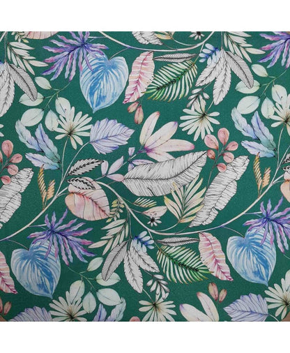 Green Water-Repellent Tablecloth With Exotic Flowers And Leaves Print | Festive Waterproof Kitchen And Living Room Textile, Summer Print