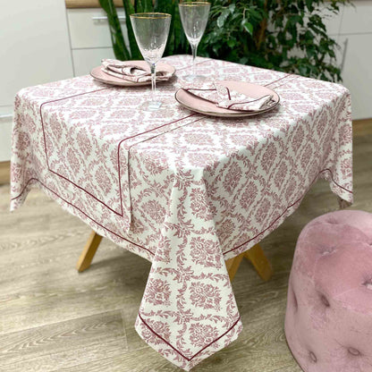 Red French Monogram Tablecloth | Chic Kitchen, Living Room Luxury Textile, Housewarming Gift