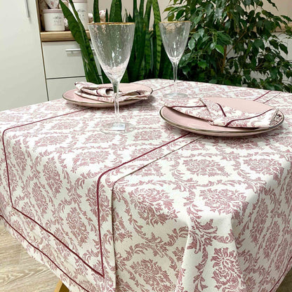 Red French Monogram Tablecloth | Chic Kitchen, Living Room Luxury Textile, Housewarming Gift