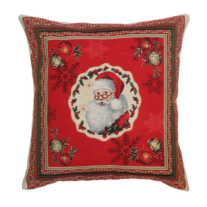 Red Christmas Tapestry Pillowcase With Santa Claus Portrait And X-mas Decor Pattern | New Year's Cushion Cover, Festive Home Decor, Gift Idea