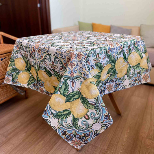 Tapestry Sicilian Lemons Print Tablecloth | High Quality Kitchen Table Cover, Festive Home Decor, Housewarming Present Idea
