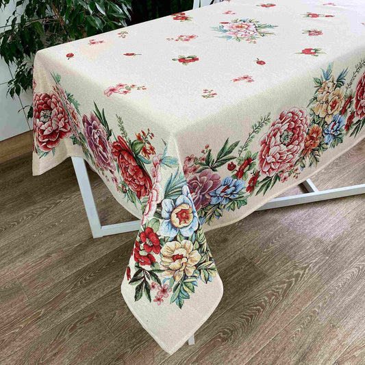 Tapestry Tablecloth With Flowers Pattern | Kitchen Accessory, Floral Home Decor, Festive Textile Set | Gift Idea For Family And Friends.
