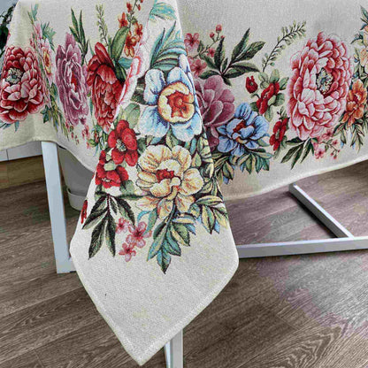 Tapestry Tablecloth With Flowers Pattern | Kitchen Accessory, Floral Home Decor, Festive Textile Set | Gift Idea For Family And Friends.