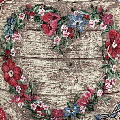 Tapestry Pillowcase With Heart Wreath Of Flowers And Wooden Print | Festive Home Decoration Set, Present Idea For Family