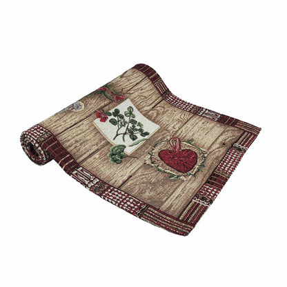 Brown Tapestry Tablecloth With Wooden, Roses, Hearts Pattern | Kitchen, Living Room, Home Decor, Festive Textile Set