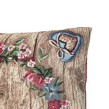 Tapestry Pillowcase With Heart Wreath Of Flowers And Wooden Print | Festive Home Decoration Set, Present Idea For Family