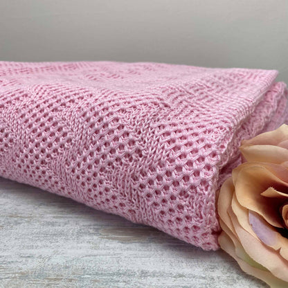 Pink Openwork Knitted Blanket | Elegant Throw, Festive Bedspread, Home Decor, Bedroom Textile, Housewarming Present Idea
