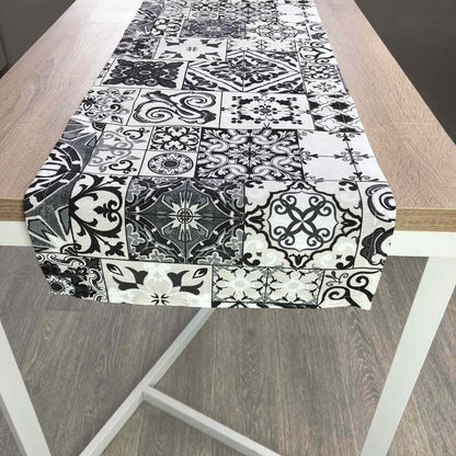 White And Black Tablecloth With Monochrome, Geometric, Ornamental Pattern | Festive Home Decor, Kitchen Textile Set, Gift Idea.