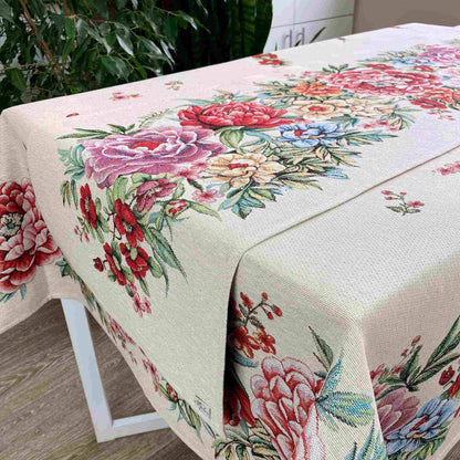Tapestry Tablecloth With Flowers Pattern | Kitchen Accessory, Floral Home Decor, Festive Textile Set | Gift Idea For Family And Friends.