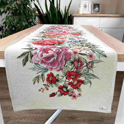 Tapestry Table Runner With Big Flowers Pattern | Floral Festive Kitchen, Living Room Textile, Friends And Family Gift Idea