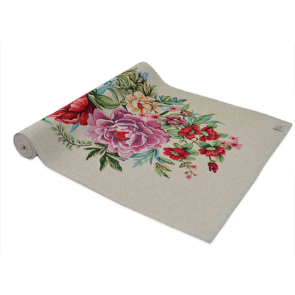 Tapestry Table Runner With Big Flowers Pattern | Floral Festive Kitchen, Living Room Textile, Friends And Family Gift Idea