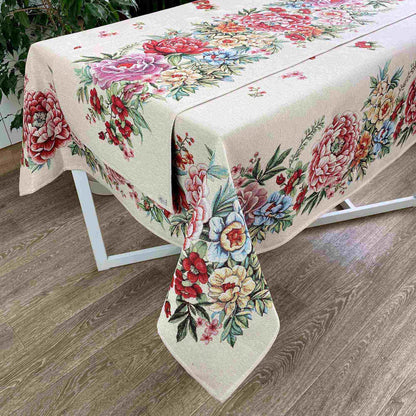 Tapestry Table Runner With Big Flowers Pattern | Floral Festive Kitchen, Living Room Textile, Friends And Family Gift Idea