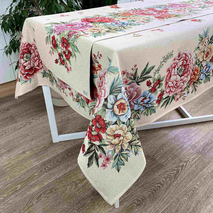 Tapestry Table Runner With Big Flowers Pattern | Floral Festive Kitchen, Living Room Textile, Friends And Family Gift Idea