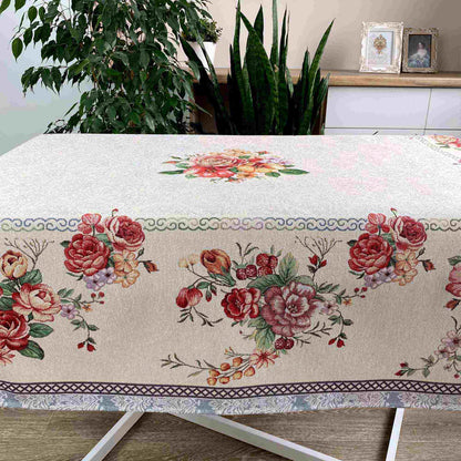 Silver Tapestry Tablecloth With Roses Pattern | Kitchen And Living Room Textile Set, Festive Table Linens, Present Idea.