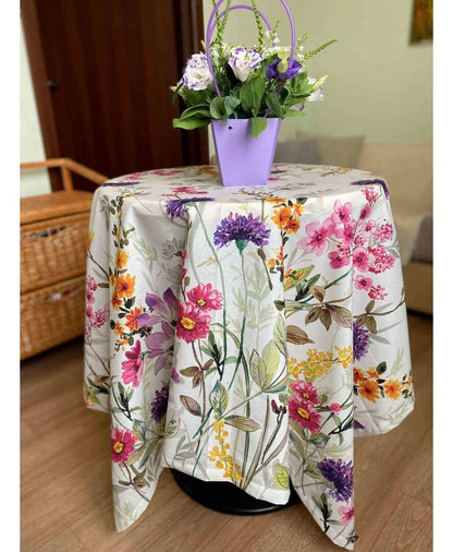 Colourful Cotton Tablecloth With Flowers, Chamomiles, Cornflowers Print | Festive Kitchen, Living Room Floral Textile, Present Idea.