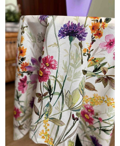 Colourful Cotton Tablecloth With Flowers, Chamomiles, Cornflowers Print | Festive Kitchen, Living Room Floral Textile, Present Idea.