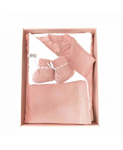 Pink Knitted Baby Set Of A Blanket, Bodysuit, Booties | Beautiful, Versatile Set For Newborns, Infants, Present For Baby Shower
