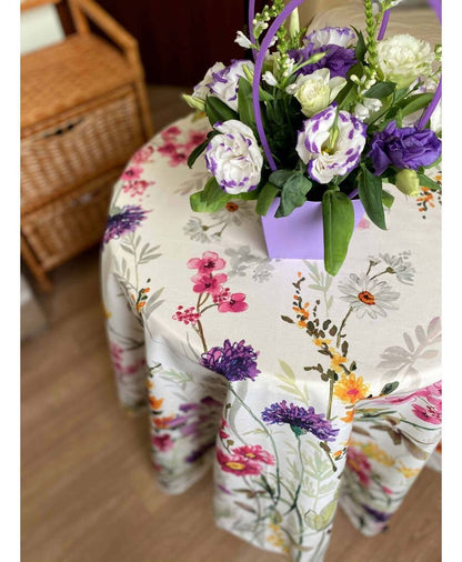 Colourful Cotton Tablecloth With Flowers, Chamomiles, Cornflowers Print | Festive Kitchen, Living Room Floral Textile, Present Idea.