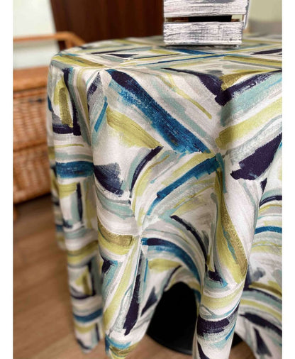 Green And Blue Cotton Geometric Pattern Tablecloth | Squares, Rhombus Textile, Housewarming Present Idea